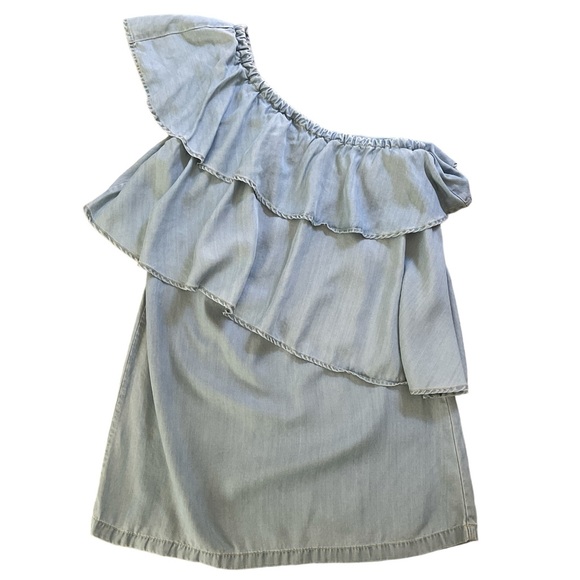Chelsea 28 ruffle blue denim one-shoulder long top or mini dress Sz: M - Picture 6 of 10